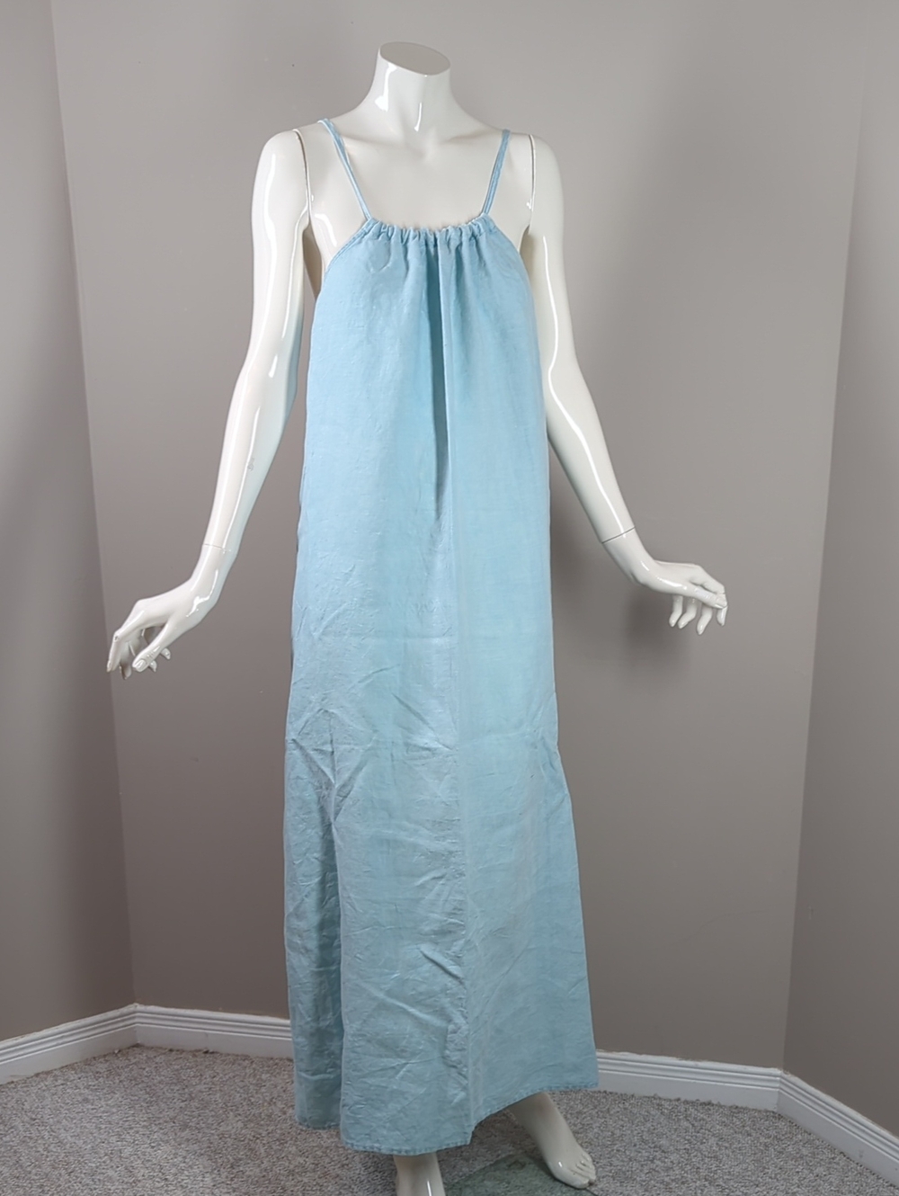 Light Blue 100 Linen Maxi Slip Dress M Mumu Straight Fit Flowy